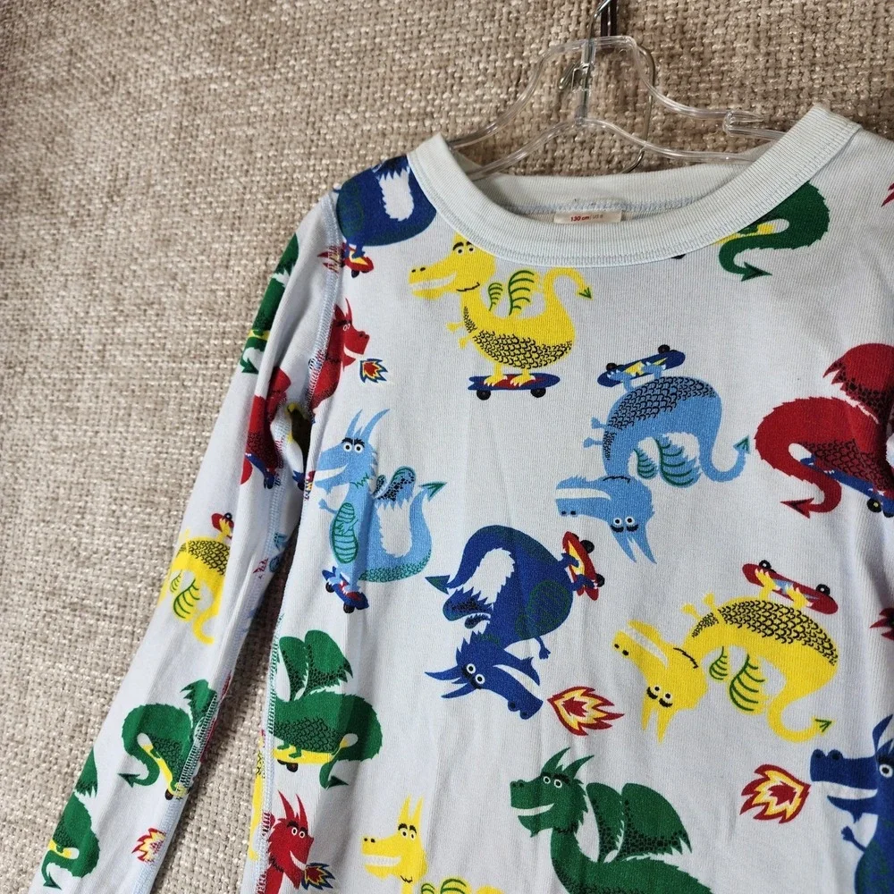 Hanna Andersson Dragons Pajama Set Kids 8 Light Blue Stretch Knit Organic Cotton